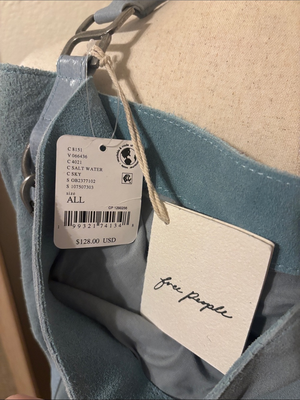 Free People Suzie Suede Slouchy Tote Bag- Salt Water- NWT - Picture 11 of 11